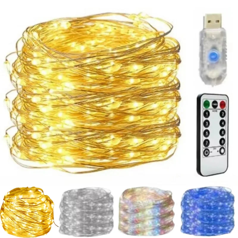 2/5/10/20/30M USB ✨ Luces LED Decorativas USB 💫 8 Modos + Control Remoto 🌈 Ideal para Navidad, Cuartos y Fiestas