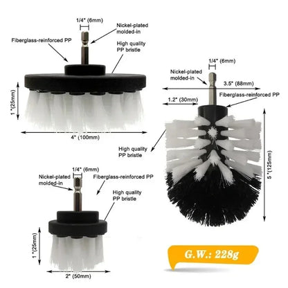 Cepillos Eléctricos para Taladro 🧽  Para tapicerías, alfombras, cuero, llantas y más. Incluye cepillos diferentes para toda superficie.